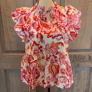 Entro Multicolor Floral Blouse with Ruffle Sleeves